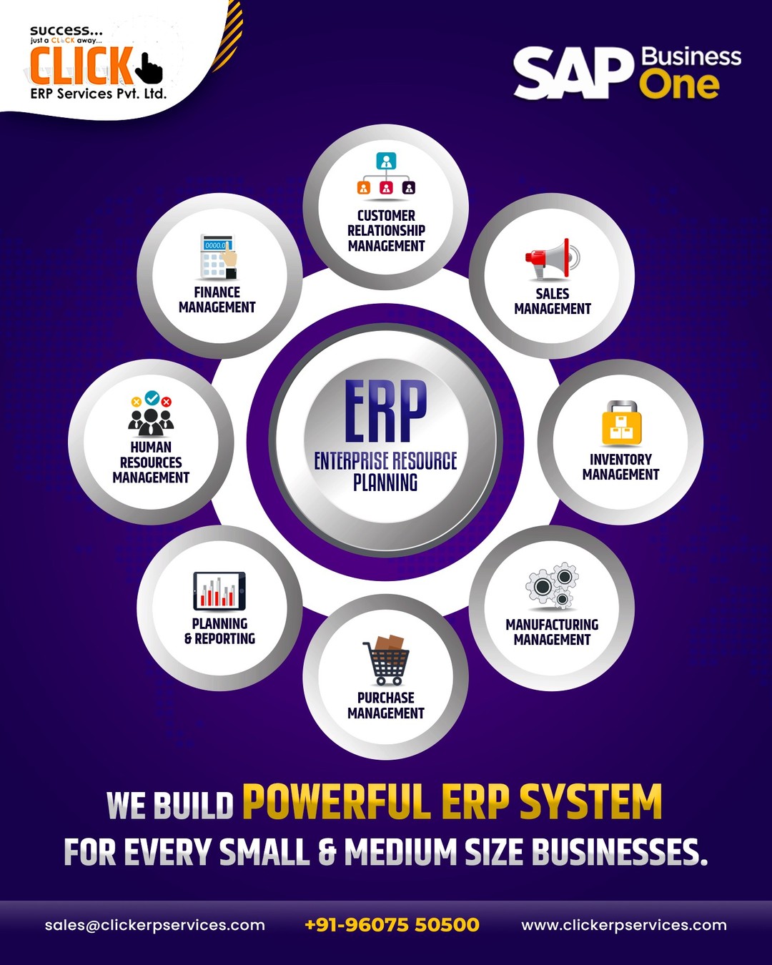 #SAPBusinessOne will take away all your worries with its powerful and dedicated #ERP software which will help your Small & Medium Size Businesses to grow. 
.
✅ Customer Relationship Management
✅ Finance Management
✅ Human Resources Management
✅ Sales Management
✅ Inventory Management
✅ Manufacturing Management
✅ Purchase Management
✅ Planning & Reporting
.
Get In Touch for more information:
☎️ Call Us: +91-9607550500
📨 E-mail Us: sales@clickerpservices.com
🖱 Visit Us: www.clickerpservices.com
.
#ClickERPServices #startup #erpsoftware #SAPBusinessOne #SAPB1 #AffordableERP #ERPforSME #smallbusinesschallenge #smallbusiness #smallbusinesssupport #smallbusinessowner #clouderpsoftware #erpsolutions #erpintegration #smallbusinessstartup #startupgrowth #smallbusinesssolutions #saperp #clouderp #onlinesoftware #lowcostautomation